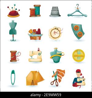 Sewing tailoring and needlework decorative icons set isolated vector illustration Stock Vector