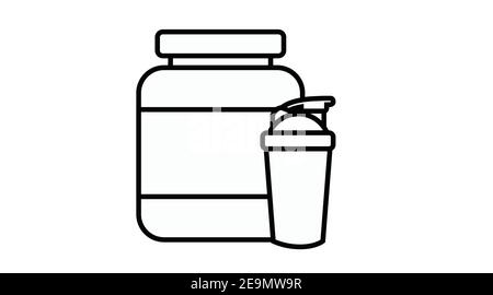 Vector Isolated Illustration of a Protein Bottle and a Protein Shaker. Flat Protein Icon Stock Vector