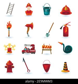 Firefighter decorative icons set with axe helmet mask ladder isolated vector illustration Stock Vector