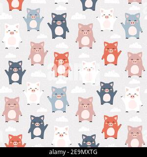 Seamless pattern of cute piglets. Great for fabric, textile. Vector background Stock Vector