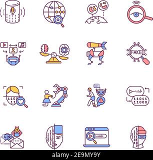 Artificial intelligence RGB color icons set Stock Vector