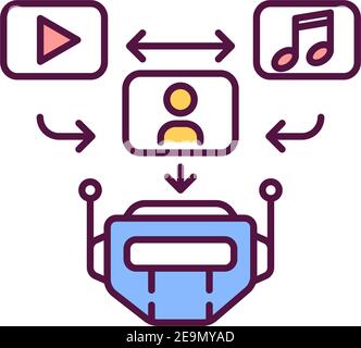 Media recommendation from AI assistant RGB color icon Stock Vector