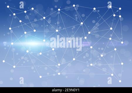 Illustration of network connections and dots on a blue background Stock Photo