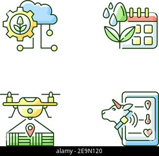 Smart farm RGB color icons set Stock Vector