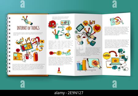 Internet of things brochure template with hand drawn remote control systems elements vector illustration Stock Vector
