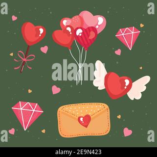 Set of six vintage Vector Valentines Day Hand Drawn Calligraphic Hearts ...