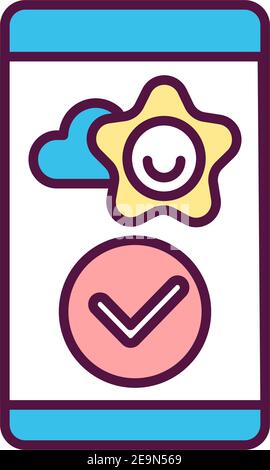 Mobile app satisfaction check RGB color icon Stock Vector