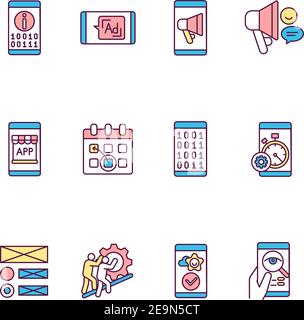 Mobile application RGB color icons set Stock Vector