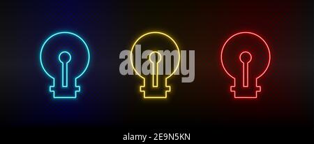 Neon icon set light, bulb. Set of red, blue, yellow neon vector icon Stock Vector