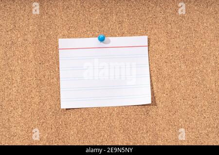 White Blank note on a cork board for adding text and push pin. Mock up Stock Photo