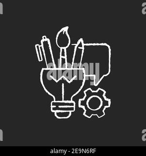 Artistic thinking chalk white icons set on black background Stock Vector
