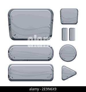 Stone buttons collection, set of rock assets in cartoon style isolated on white background. Mineral detailed objects ui game interface, app pannel. Ve Stock Vector