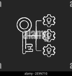 Breaking down problems chalk white icons set on black background Stock Vector
