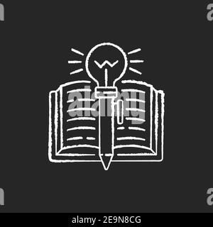 Creative writing chalk white icons set on black background Stock Vector