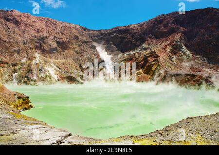 Hot acid lake in volcanic crater, White Island volcano, New Zealand Stock Photo