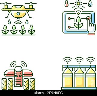 Precision agriculture RGB color icons set Stock Vector