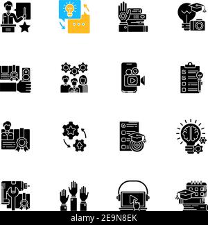 Workshop black glyph icons set on white space Stock Vector
