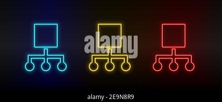 Neon icon set hierarchical, network. Set of red, blue, yellow neon vector icon Stock Vector