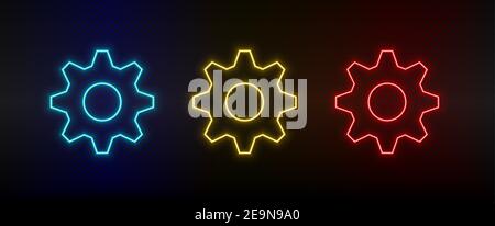Neon icon set settings. Set of red, blue, yellow neon vector icon Stock Vector