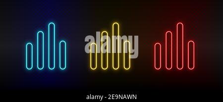 Neon icon set analytics, bar chart. Set of red, blue, yellow neon vector icon Stock Vector