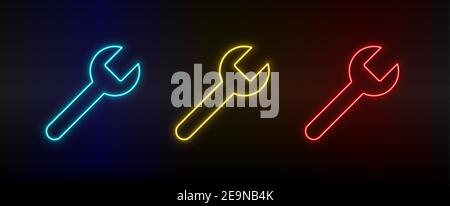 Neon icon set garage tool, repair. Set of red, blue, yellow neon vector icon Stock Vector