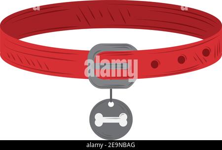 pet dog or cat red collar with silver medal vector illustration Stock Vector