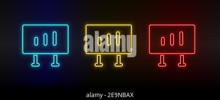 Neon icon set analytics, diagram board. Set of red, blue, yellow neon vector icon Stock Vector