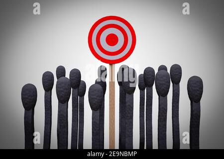 Stacked burnt matches with a match in the shape of the target demonstrating profit goals or clear focus or focused aim concept. 3D illustration Stock Photo