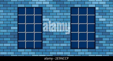 Brick wall and metal grating windows Stock Vector