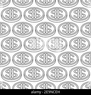 Seamless pattern of the abstract contour dollar coins Stock Vector