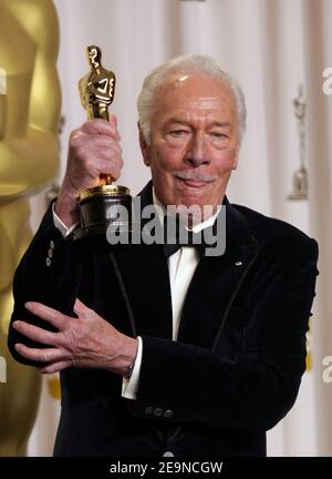 Feb. 26, 2012 - Hollywood, California, U.S. - Actor CHRISTOPHER PLUMMER with award for 'Actor In a Supporting Role' in 'Beginners' in the Oscar press room at the 84th Academy Awards, The Oscars, at the Kodak Theatre..(Credit Image: © Lisa O'Connor/ZUMAPRESS.com) Stock Photo