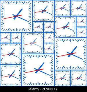 Seamless pattern of the square clock faces Stock Vector