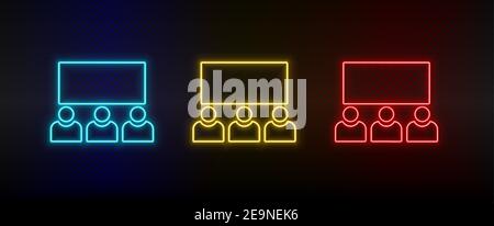 Neon icon set cinema, avatars, users. Set of red, blue, yellow neon vector icon Stock Vector