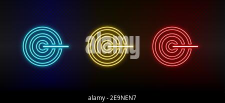 Neon icon set target, bullseye. Set of red, blue, yellow neon vector icon Stock Vector