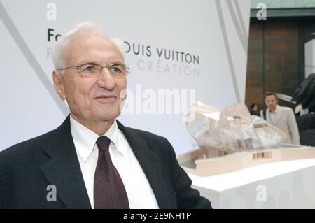 Louis Vuitton designer Marc Jacobs, LVMH's CEO Bernard Arnault and Yves  Carcelle, president of LVMH Fashion Group during the press conference to  announce the creation of a cultural foundation 'Louis Vuitton Pour