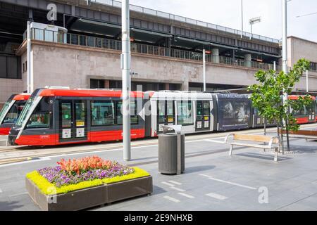 Sydney light rail trains at Circular Quay light rail station in Alfred street,Sydney,NSW,Australia Stock Photo