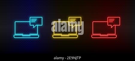 Neon icon set video conference. Set of red, blue, yellow neon vector icon Stock Vector