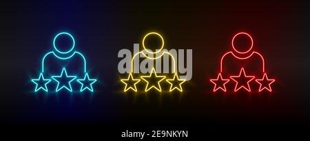 Neon icon set rating. Set of red, blue, yellow neon vector icon Stock Vector
