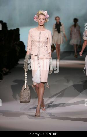 A model displays a creation for the Louis Vuitton Spring-Summer 2015 Men's  Wear collection show as part of the Paris Fashion Week in Paris, France on  June 26, 2014. Photo by Nicolas