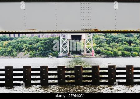 View of the Hudson River from under George Washington Bridge Stock Photo