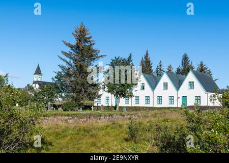 Thingvellir old house and church in the National park in Icelandic countryside Stock Photo