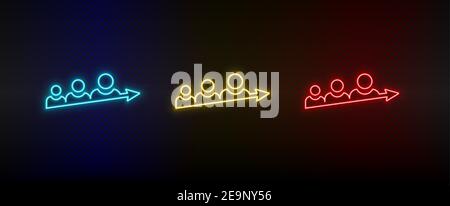 Neon icon set progress, avatars, users. Set of red, blue, yellow neon vector icon Stock Vector