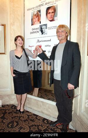 French actress Melanie Laurent, winner of Cinema award, 'Romy Schneider' prize and Belgian actor Jeremie Renier, winner of Cinema award 'Jean Gabin' prize pose inside Le Fouquet restaurant in Paris, France, few hours before the ceremony on October 16, 2006. Photo by Benoit Pinguet/ABACAPRESS.COM Stock Photo