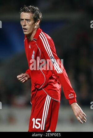 Liverpool s Peter Crouch during the UEFA Champions league Group A Liverpool v Olympique Marseille at the Anfield Stadium in Liverpool UK on October 03 2007. Marseille won 1 0. Photo by