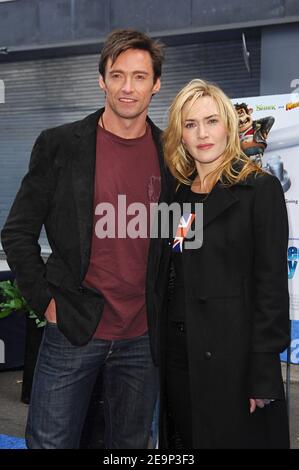 Actors Hugh Jackman and Kate Winslet attend the premiere of Dreamworks Animation's new feature 'Flushed Away' held at AMC Lincoln Square in New York City, NY, USA on October 29, 2006. Photo by Gregorio Binuya/ABACAPRESS.COM Stock Photo