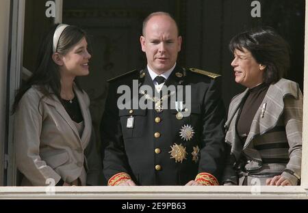 Charlotte Casiraghi, Prince Albert II of Monaco and Princess Stephanie of Monaco attend, from the Palace's balcony, the standard release ceremony and military parade on palace square in Monaco as part of National's day ceremonies on Nov. 19, 2006. Photo by Nebinger-Orban/ABACAPRESS.COM Stock Photo