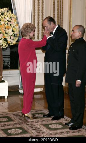 French author Helene Carrere d'Encausse welcomed by French President Jacques Chirac prior to a state dinner with Cambodian King Norodom Sihamoni, at the Elysee Palace in Paris, France, on November 20, 2006. Photo by Alain Benainous/Pool/ABACAPRESS.COM Stock Photo