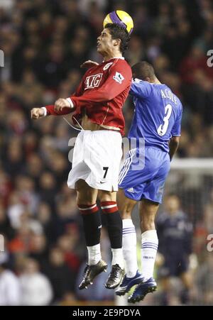 Manchester United's Cristiano Ronaldo challenges Chelsea's Ashley Cole during the FA Barclays Premiership, Manchester United vs Chelsea at the Old Trafford stadium in Manchester,UK on November 26, 2006. The match ended in a 1-1 draw. Photo by Christian Liewig/ABACAPRESS.COM Stock Photo