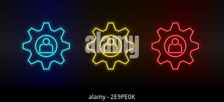 Neon icon set setting, user. Set of red, blue, yellow neon vector icon Stock Vector