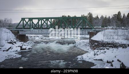 snowy train bridge in scandinavia Stock Photo